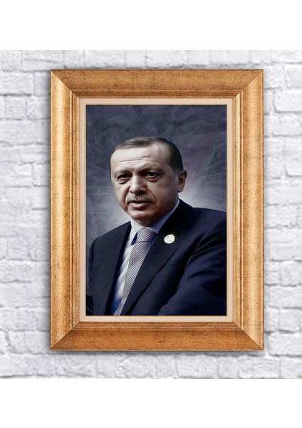 Çerçeveli Paspartolu Recep Tayip Erdoğan Kanvas Tablo