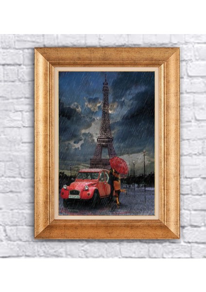 Çerçeveli Paspartolu Paris Manzarası Kanvas Tablo