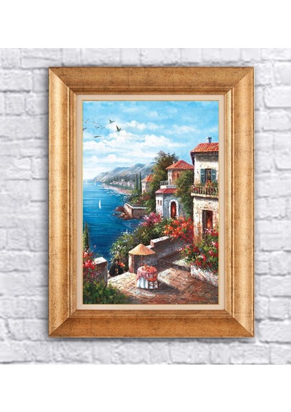 Çerçeveli Paspartolu Deniz Manzarası Kanvas Tablo
