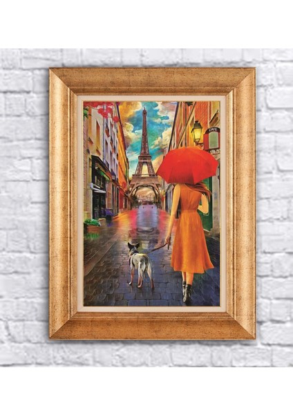 Çerçeveli Paspartolu Paris Manzarası Kanvas Tablo