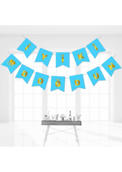 İyiki Doğdun Uzar Yazı, Altın Baskılı - Mavi