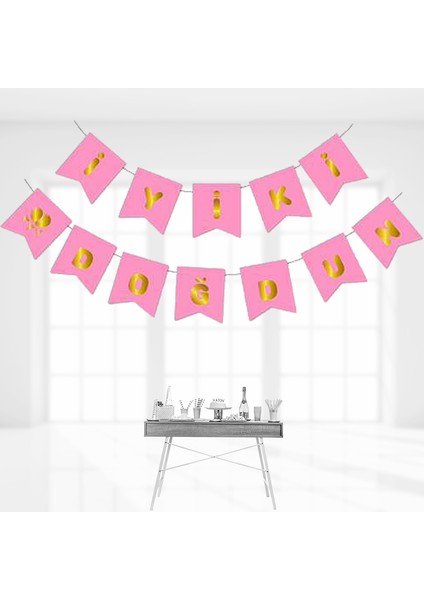 İyiki Doğdun Uzar Yazı, Altın Baskılı - Pembe