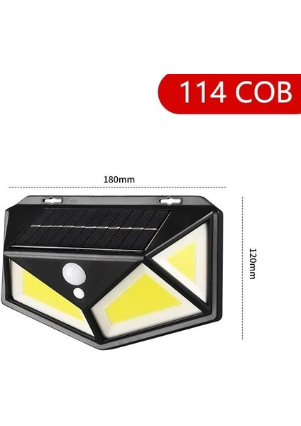 114 Ledli Solar Güneş Enerjili Bahçe Aydınlatması Hareket Sensörlü Lamba 3 Modlu Cob Led