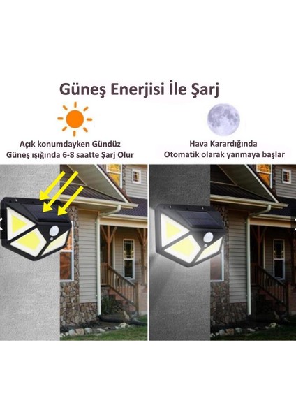 114 Ledli Solar Güneş Enerjili Bahçe Aydınlatması Hareket Sensörlü Lamba 3 Modlu Cob Led