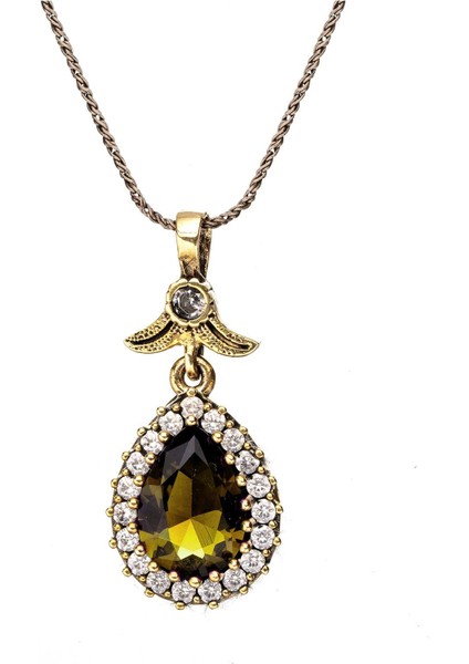 Çağrı Gümüş Sarı Sitrin Taşlı Gümüş Doğal Taşlı Otantik Kadın Kolye Hürrem Sultan Kolyesi