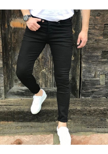 Dark Lavish Erkek Siyah Jean Italyan Kesim Likralı Denim Skinny Kot pantolon