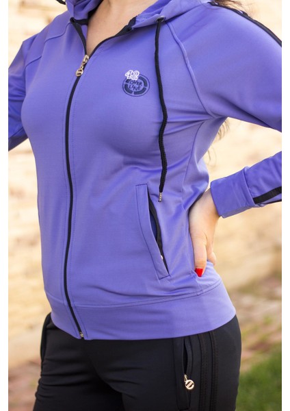 Kadın Lila Iki Şeritli Biyeli Fermuarlı Kapüşonlu Spor Eşofman Takımı 21KESTAX11 fırsatları