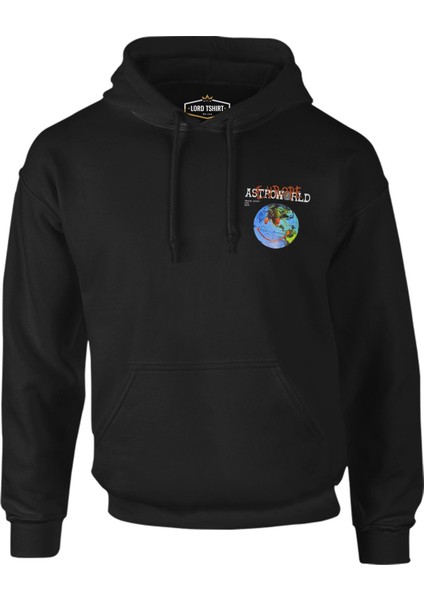 Travis Scott - Astro World Logo Siyah Erkek Fermuarsız Kapşonlu
