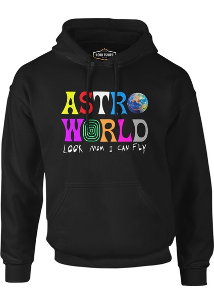 Travis Scott - Astro World Siyah Erkek Fermuarsız Kapşonlu