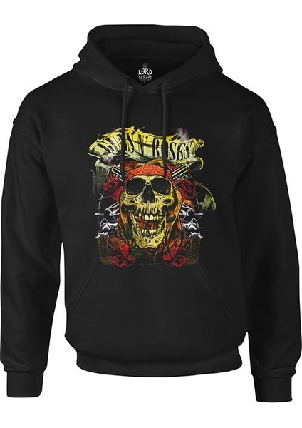 Guns N Roses Siyah Erkek Fermuarsız Kapşonlu
