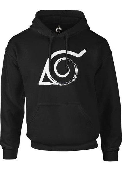 Naruto - Logo Siyah Erkek Fermuarsız Kapşonlu