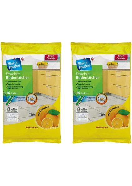 Flink Sauber Islak Yer Bezi Limon Kokulu 22 x 30 cm 16'lı - 2 Paket