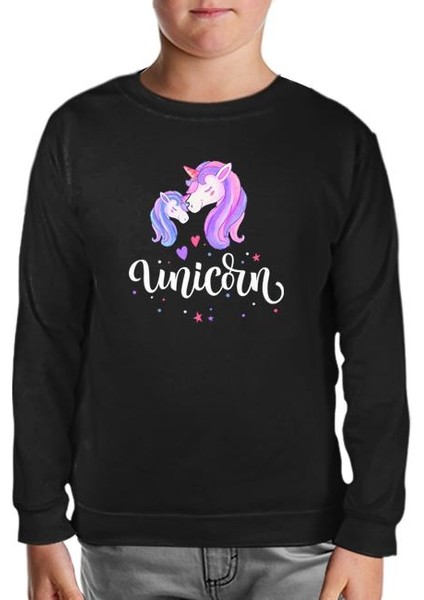 Unicorn Anneler Günü Siyah Çocuk Sweatshirt