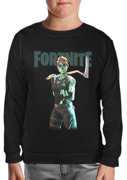 Fortnite Zombie Siyah Çocuk Sweatshirt