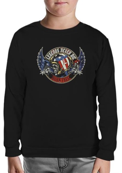 Motosiklet - Born Free Siyah Çocuk Sweatshirt