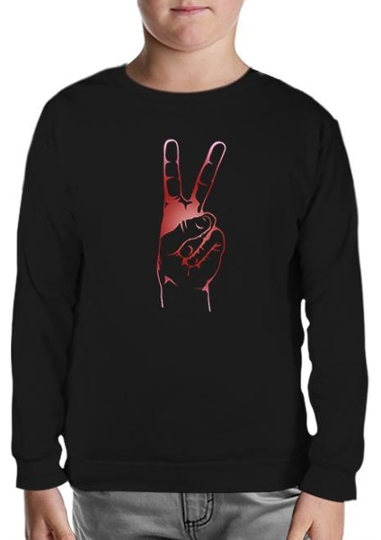 Zafer Işareti Siyah Çocuk Sweatshirt