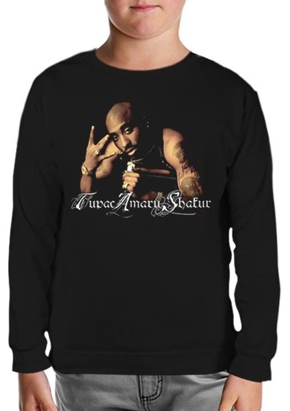 Tupac Shakur Siyah Çocuk Sweatshirt