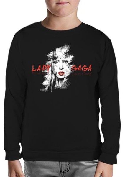 Lady Gaga - Face Siyah Çocuk Sweatshirt