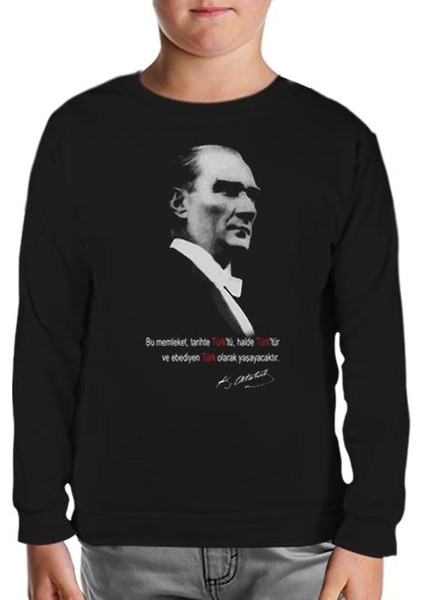 Atatürk - Ebediyen Türk Siyah Çocuk Sweatshirt