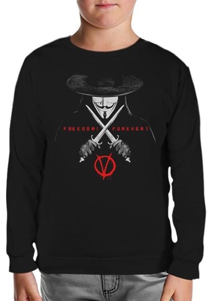V For Vendetta - Freedom Siyah Çocuk Sweatshirt