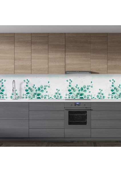 Mutfak Tezgah Arası Folyo Fayans Kaplama Folyosu Yeşil Yapraklar 60 x 500