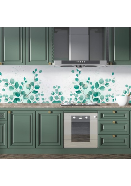 Mutfak Tezgah Arası Folyo Fayans Kaplama Folyosu Yeşil Yapraklar 60 x 500 modelleri