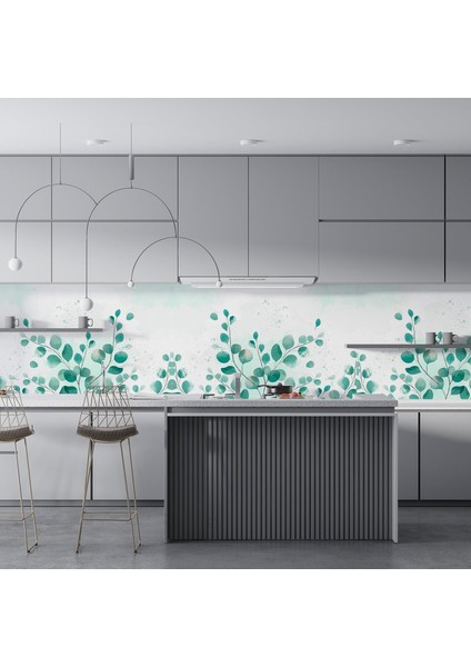 Mutfak Tezgah Arası Folyo Fayans Kaplama Folyosu Yeşil Yapraklar 60 x 500 fırsatları