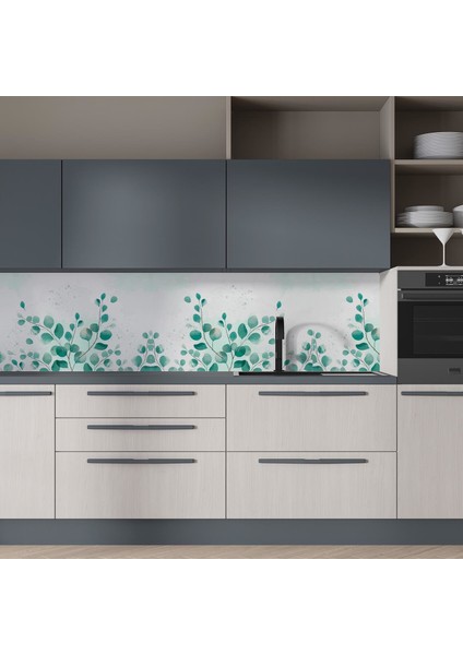 Mutfak Tezgah Arası Folyo Fayans Kaplama Folyosu Yeşil Yapraklar 60 x 500 indirimleri