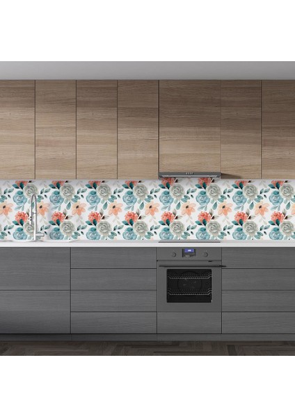 Mutfak Tezgah Arası Folyo Fayans Kaplama Folyosu Boyama Güller 60 x 200