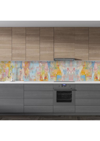 Mutfak Tezgah Arası Folyo Fayans Kaplama Folyosu Renkli Yağlıboya 60 x 300