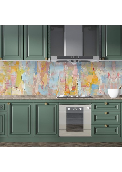 Mutfak Tezgah Arası Folyo Fayans Kaplama Folyosu Renkli Yağlıboya 60 x 300 modelleri