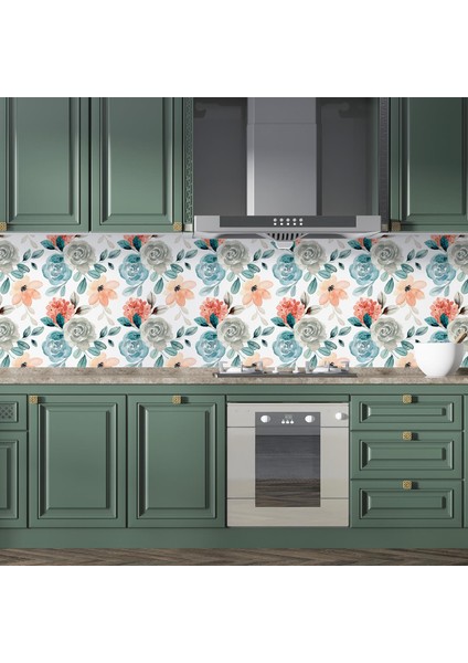 Mutfak Tezgah Arası Folyo Fayans Kaplama Folyosu Boyama Güller 60 x 300 modelleri