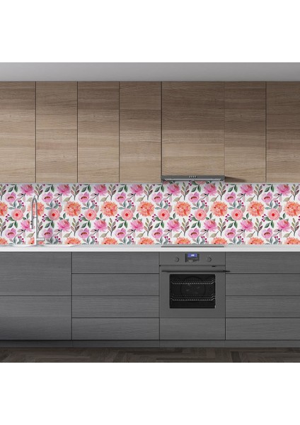Mutfak Tezgah Arası Folyo Fayans Kaplama Folyosu Renkli Çiçek 1. Model 60 x 200