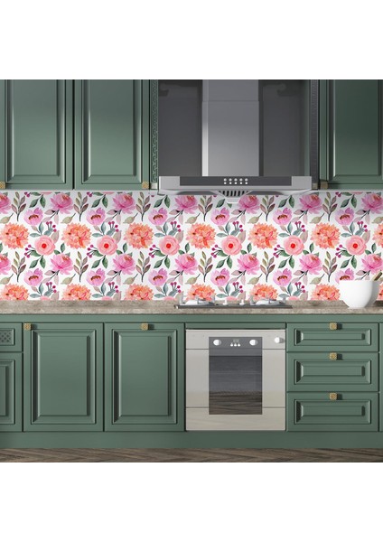 Mutfak Tezgah Arası Folyo Fayans Kaplama Folyosu Renkli Çiçek 1. Model 60 x 200 modelleri