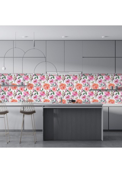 Mutfak Tezgah Arası Folyo Fayans Kaplama Folyosu Renkli Çiçek 1. Model 60 x 200 fırsatları