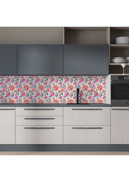 Mutfak Tezgah Arası Folyo Fayans Kaplama Folyosu Renkli Çiçek 1. Model 60 x 200 indirimleri