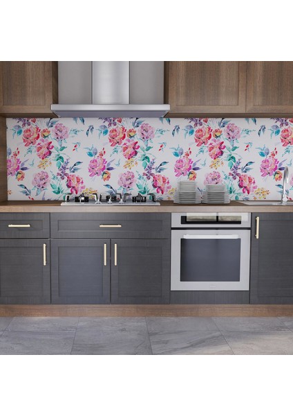 Mutfak Tezgah Arası Folyo Fayans Kaplama Folyosu Suluboya Çiçekler 60 x 400 fiyatları
