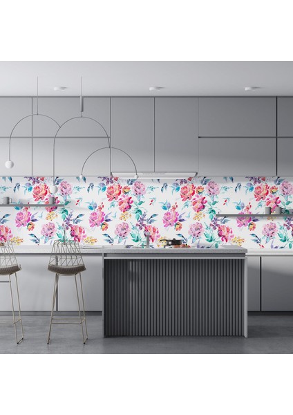 Mutfak Tezgah Arası Folyo Fayans Kaplama Folyosu Suluboya Çiçekler 60 x 400 fırsatları
