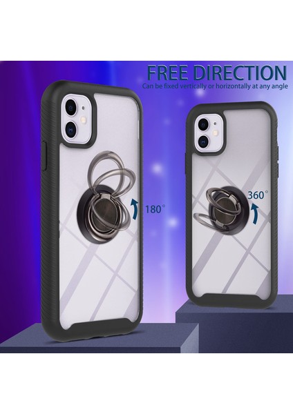 iPhone 11 Çerçeve 3'ü 1 Arada Telefon Kılıfı + Halka Tokalı Kapak (Siyah) (Yurt Dışından)