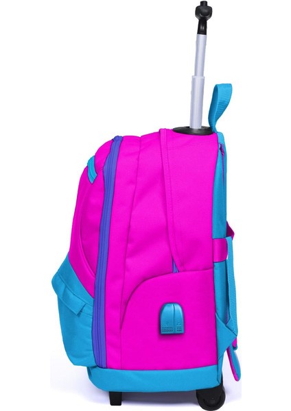 23253 Sport Dört Bölmeli Usb Şarjlı Kulaklık Çıkışlı Çekçekli Sırt Çantası Pembe - Mavi modelleri