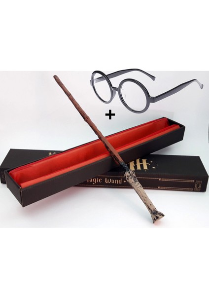 Harry Potter Asası 35 cm ve Siyah Çerçeveli Harry Potter Gözlüğü Seti