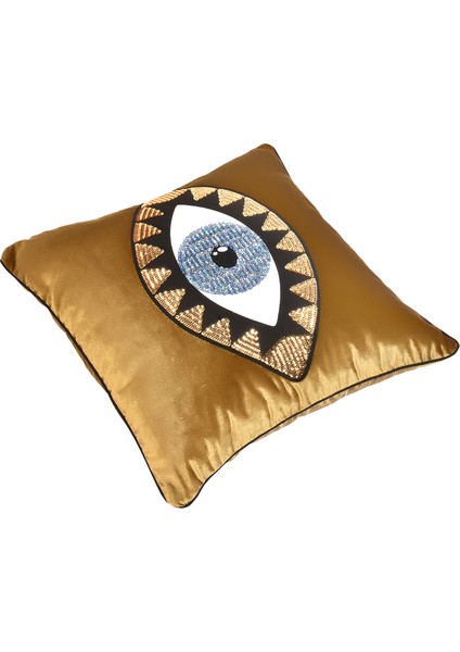 Gold Kadife Mavi Göz İşlemeli Yastık Kılıfı fiyatları