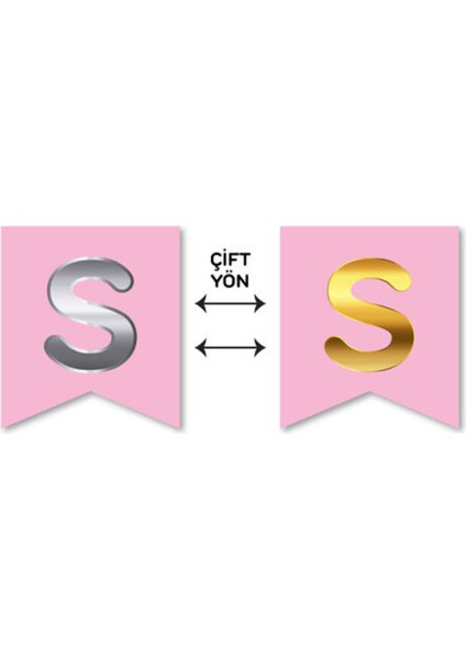 Çift Taraflı Harf Banner Gold/gümüş Pembe S