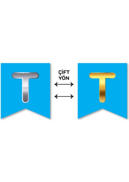 Çift Taraflı Harf Banner Gold/gümüş Mavi T