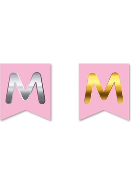 Çift Taraflı Harf Banner Gold/gümüş Pembe M