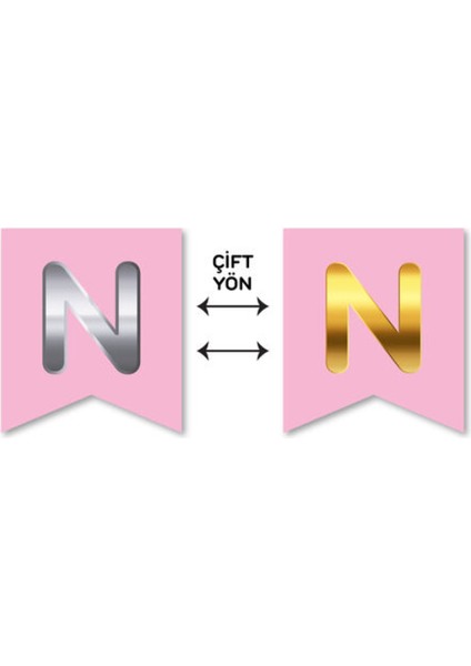 Çift Taraflı Harf Banner Gold/gümüş Pembe N