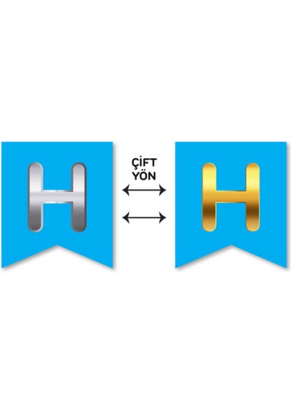 Çift Taraflı Harf Banner Gold/gümüş Mavi H