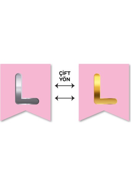 Çift Taraflı Harf Banner Gold/gümüş Pembe L