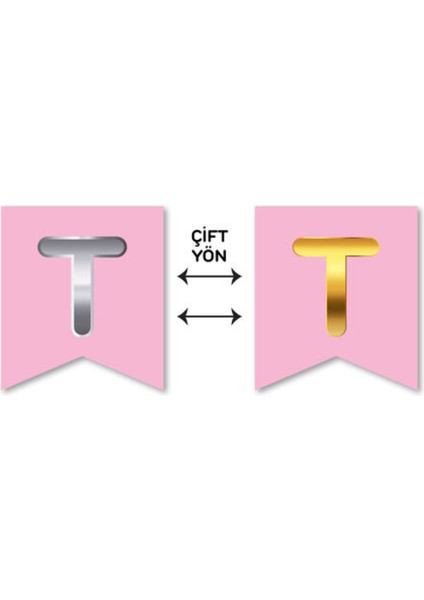 Çift Taraflı Harf Banner Gold/gümüş Pembe T