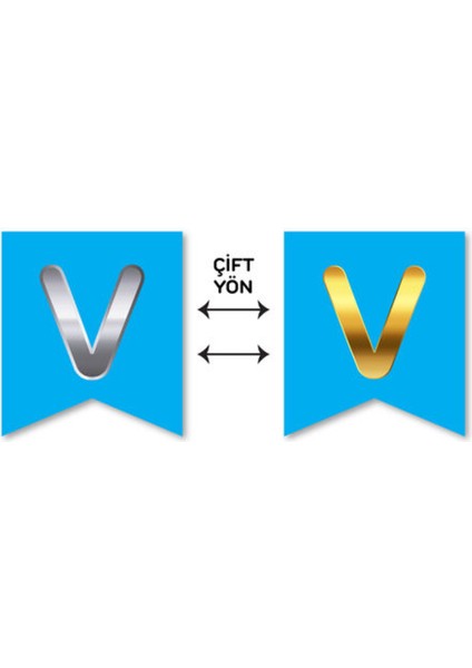 Çift Taraflı Harf Banner Gold/gümüş Mavi V